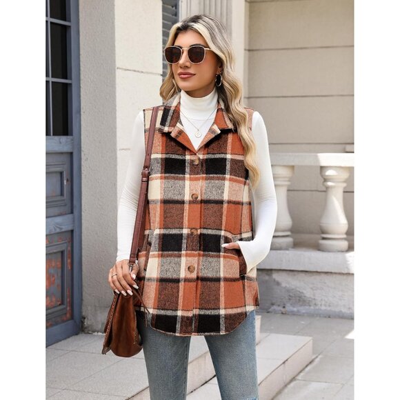 Womens Plaid Flannel Vest Sleeveless Casual Jacket with Pockets Large - Picture 3 of 5